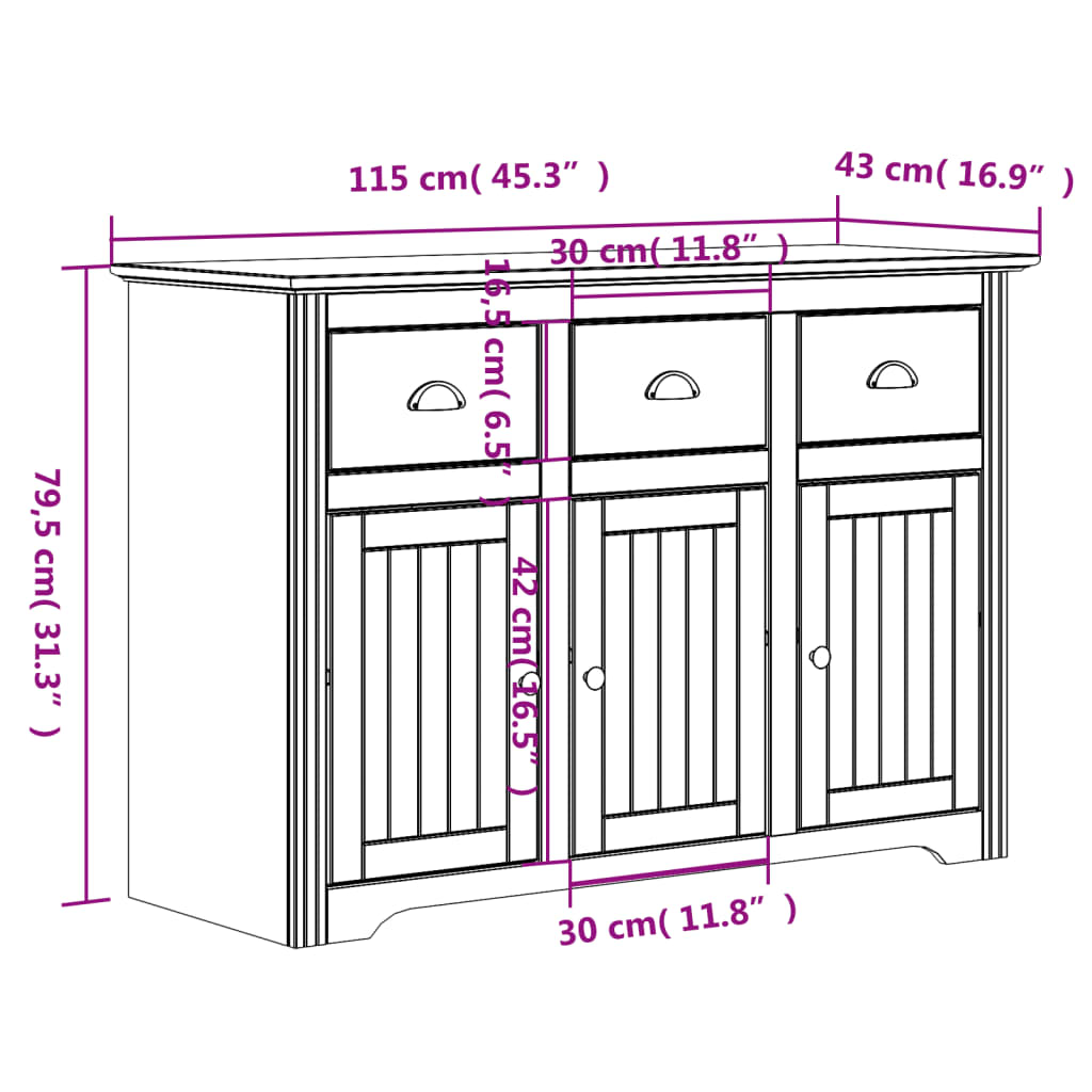 Sideboard Bodo Weiß 115X43X79,5 Cm Massivholz Kiefer - Fuer Daheim