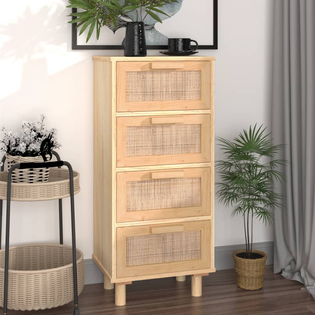 Sideboard Braun 40X30X90 Cm Massivholz Kiefer Und Natur-Rattan - Fuer Daheim