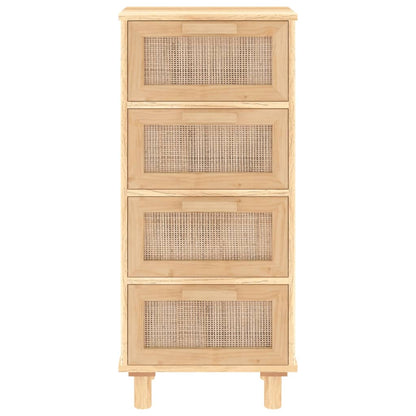 Sideboard Braun 40X30X90 Cm Massivholz Kiefer Und Natur-Rattan - Fuer Daheim