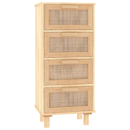 Sideboard Braun 40X30X90 Cm Massivholz Kiefer Und Natur-Rattan - Fuer Daheim