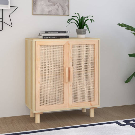 Sideboard Braun 60X30X70 Cm Massivholz Kiefer Und Natur-Rattan - Fuer Daheim