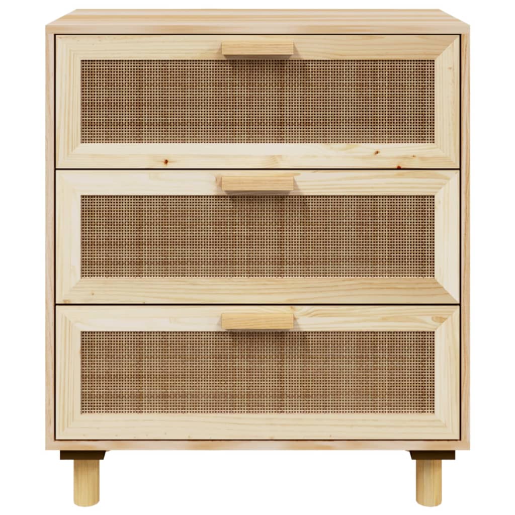 Sideboard Braun 60X30X70 Cm Massivholz Kiefer Und Natur-Rattan - Fuer Daheim