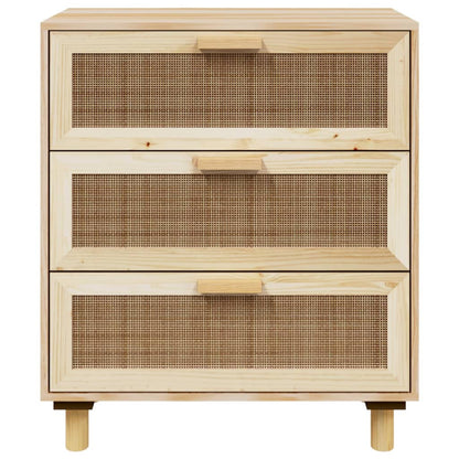 Sideboard Braun 60X30X70 Cm Massivholz Kiefer Und Natur-Rattan - Fuer Daheim