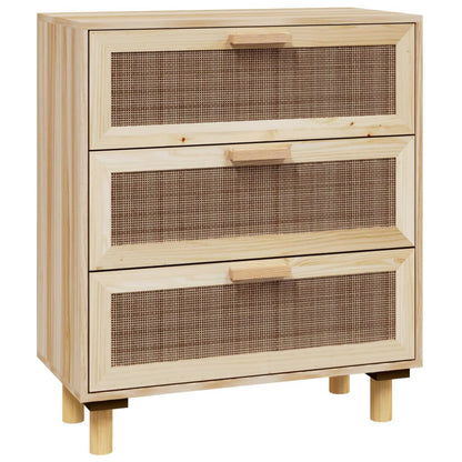 Sideboard Braun 60X30X70 Cm Massivholz Kiefer Und Natur-Rattan - Fuer Daheim