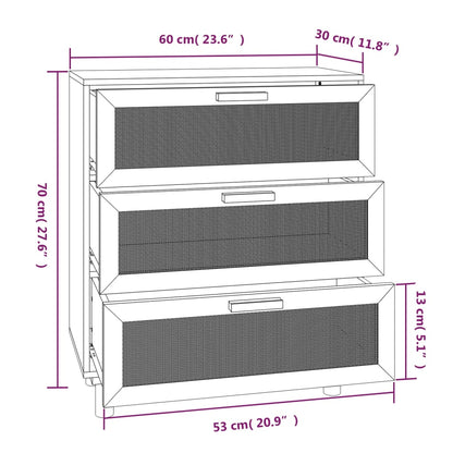 Sideboard Braun 60X30X70 Cm Massivholz Kiefer Und Natur-Rattan - Fuer Daheim