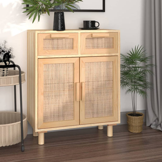 Sideboard Braun 60X30X75 Cm Massivholz Kiefer Und Natur-Rattan - Fuer Daheim