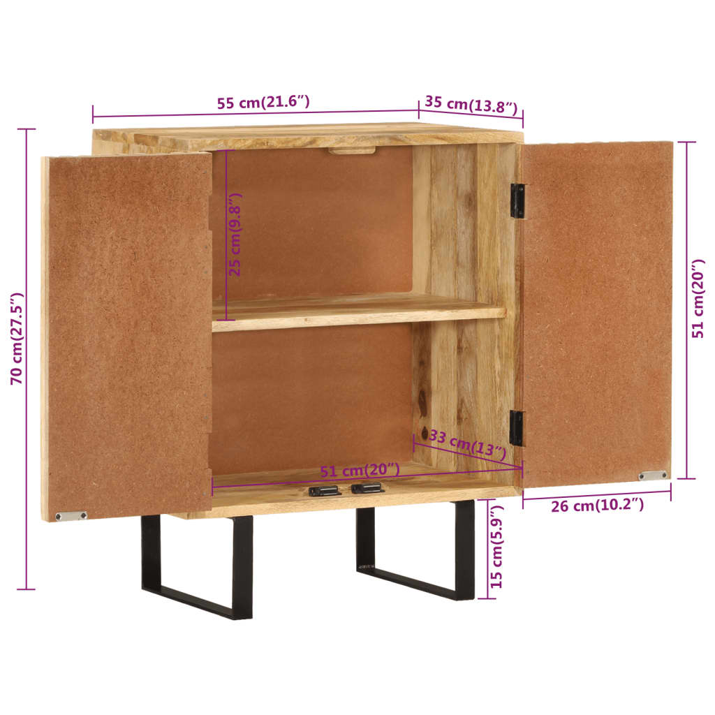 Sideboard Mit 2 Türen 55X35X70 Cm Massivholz Mango - Fuer Daheim