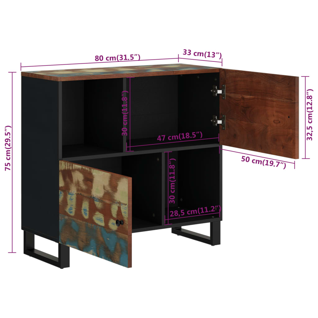 Sideboard Mit 2 Türen 80X33X75 Cm Altholz Massiv Mehrfarbig - Fuer Daheim