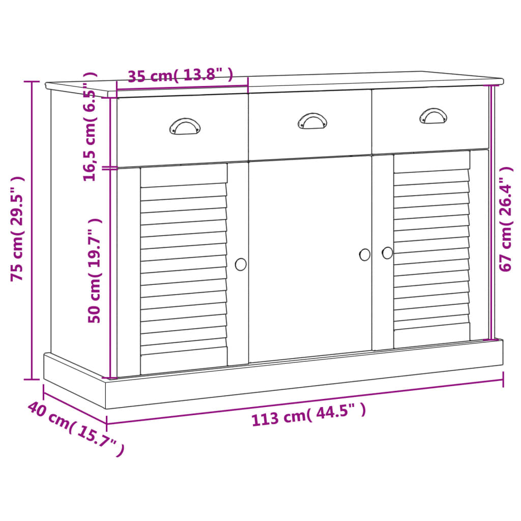 Sideboard Mit Schubladen Vigo 113X40X75 Cm Massivholz Kiefer Grau - Fuer Daheim