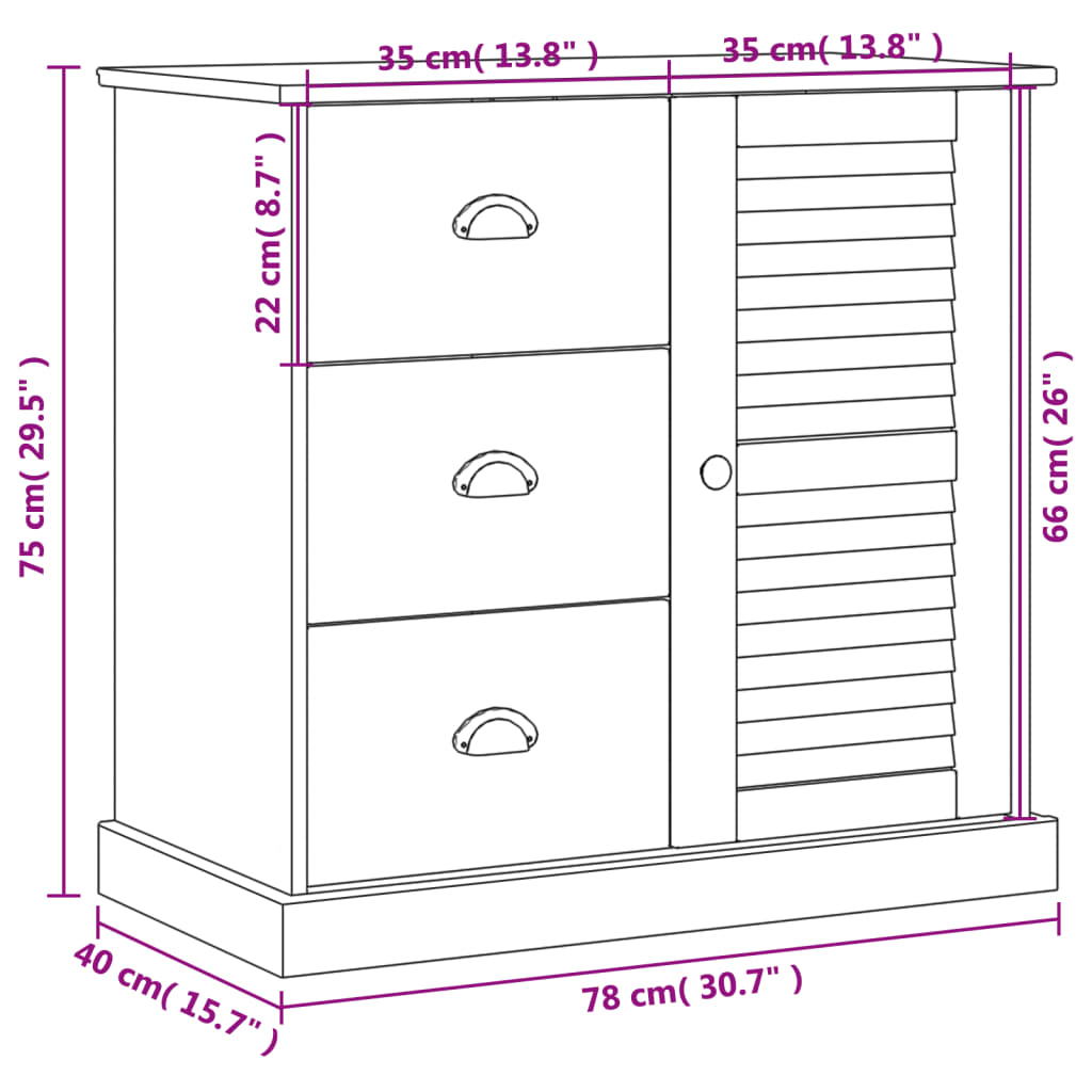 Sideboard Mit Schubladen Vigo 78X40X75 Cm Massivholz Kiefer Braun - Fuer Daheim