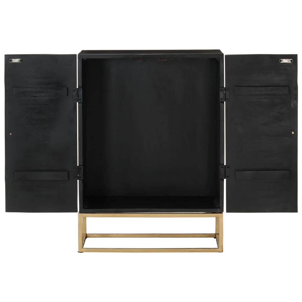 Sideboard Schwarz 55X34X75 Cm Massivholz Mango Und Eisen - Fuer Daheim