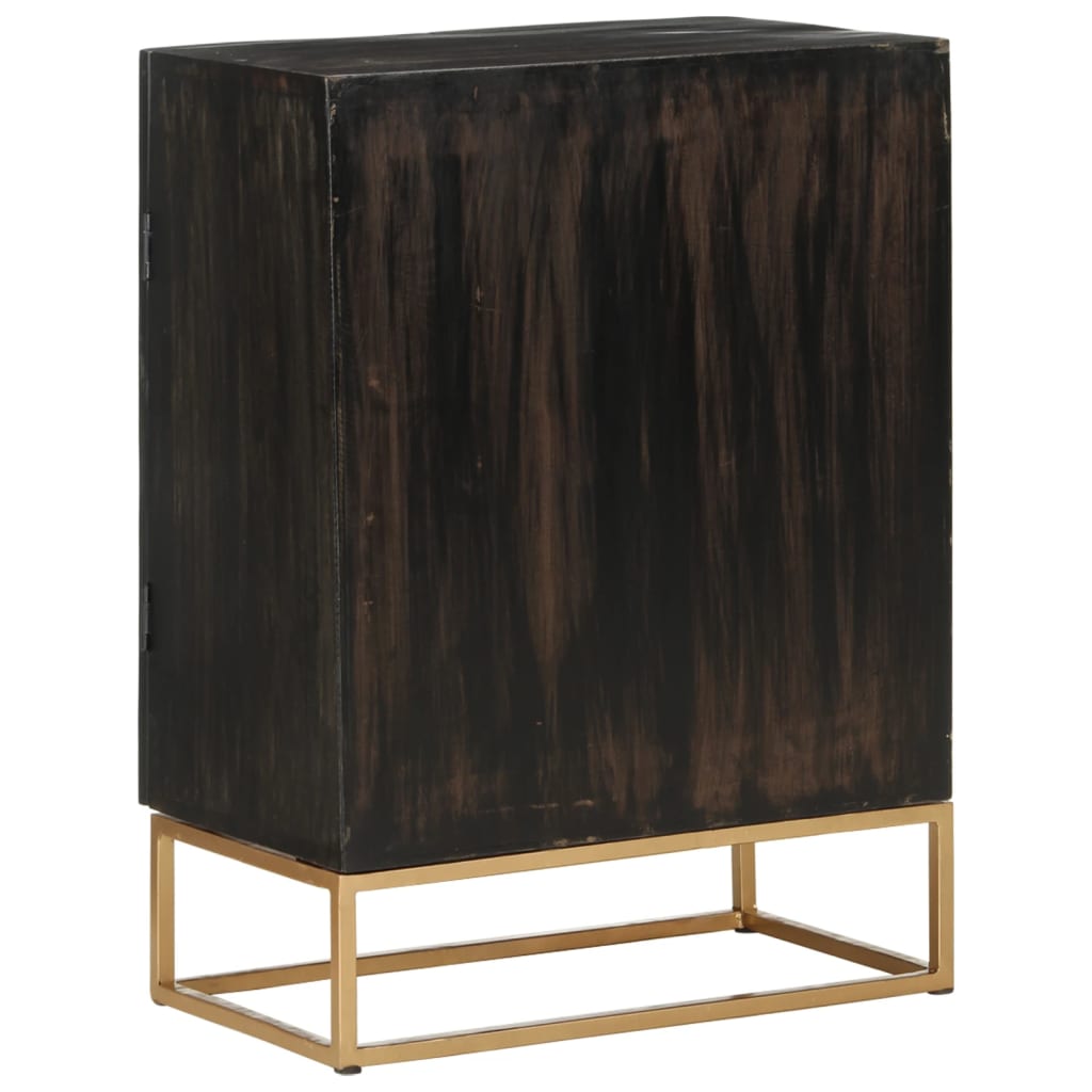 Sideboard Schwarz 55X34X75 Cm Massivholz Mango Und Eisen - Fuer Daheim