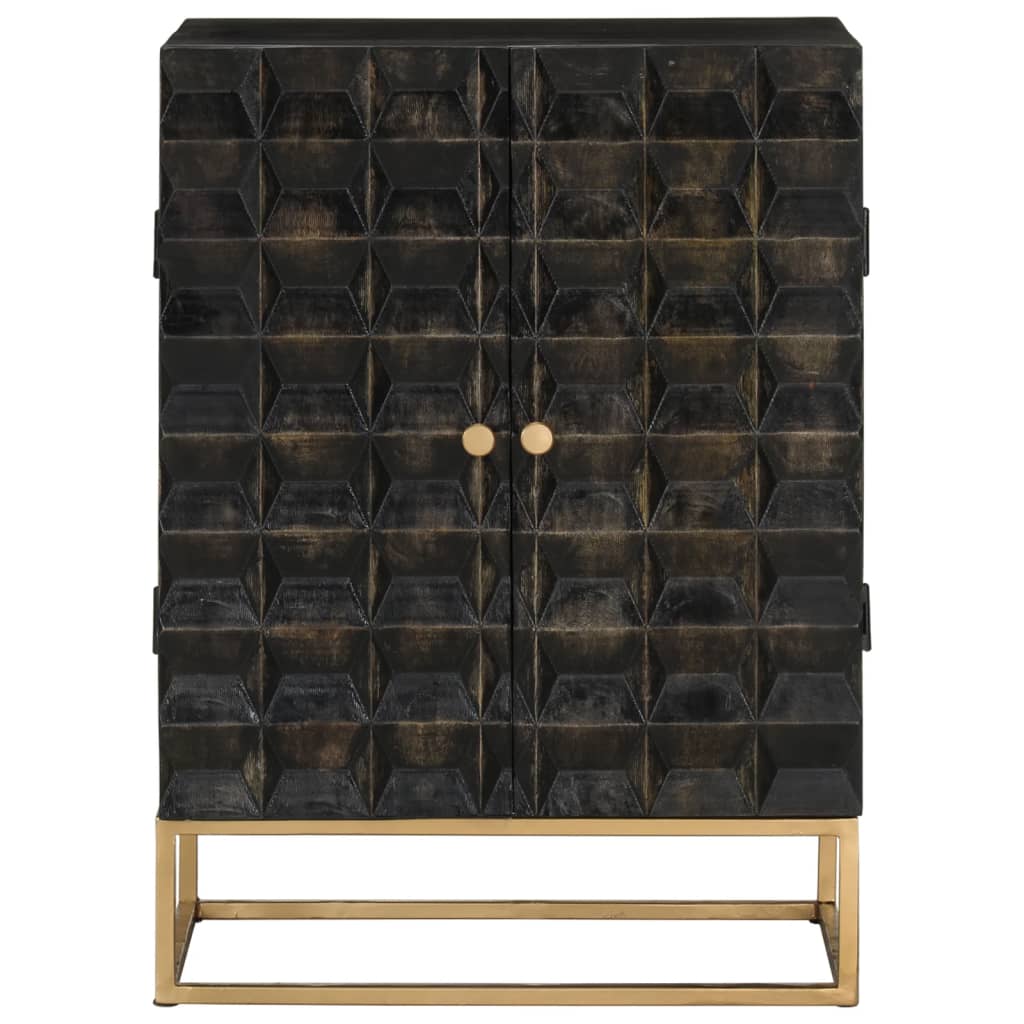 Sideboard Schwarz 55X34X75 Cm Massivholz Mango Und Eisen - Fuer Daheim