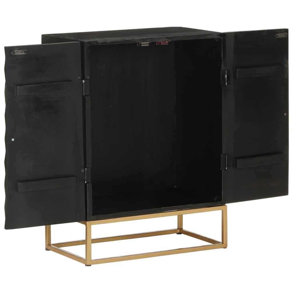 Sideboard Schwarz 55X34X75 Cm Massivholz Mango Und Eisen - Fuer Daheim