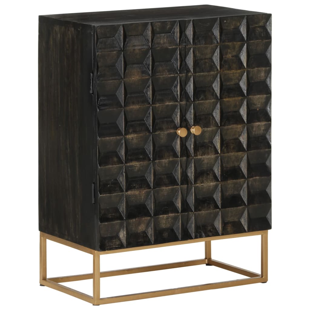 Sideboard Schwarz 55X34X75 Cm Massivholz Mango Und Eisen - Fuer Daheim