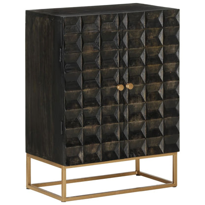 Sideboard Schwarz 55X34X75 Cm Massivholz Mango Und Eisen - Fuer Daheim