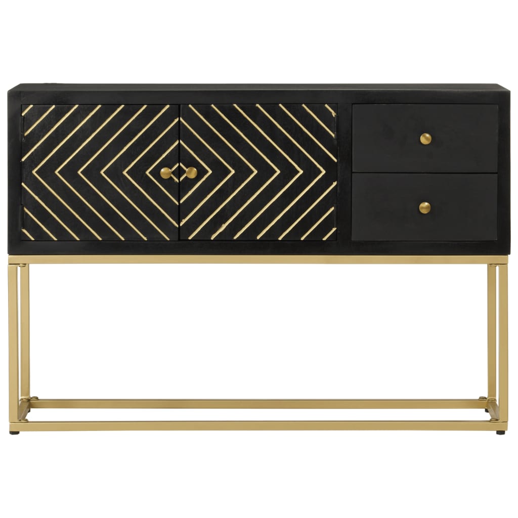 Sideboard Schwarz Und Golden 110X30X75 Cm Massivholz Mango - Fuer Daheim