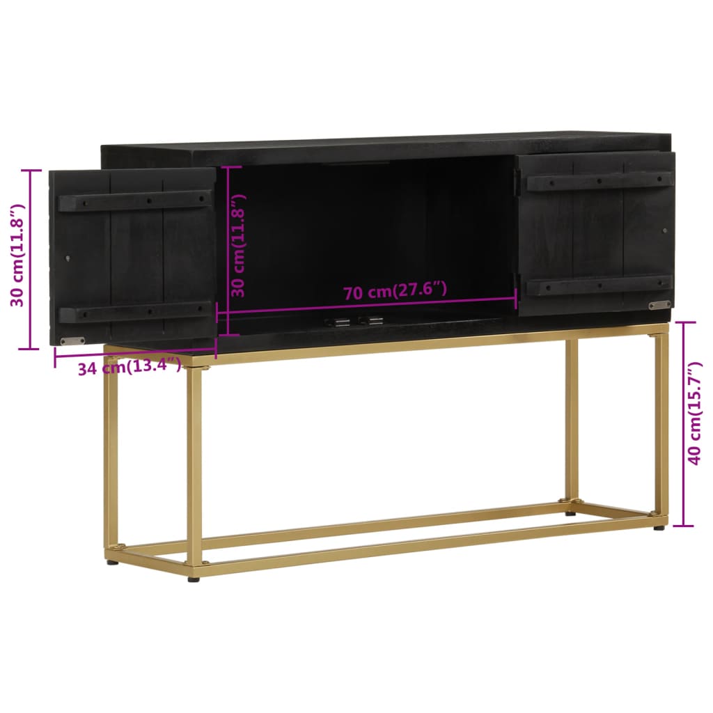 Sideboard Schwarz Und Golden 110X30X75 Cm Massivholz Mango - Fuer Daheim