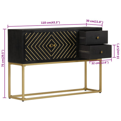 Sideboard Schwarz Und Golden 110X30X75 Cm Massivholz Mango - Fuer Daheim