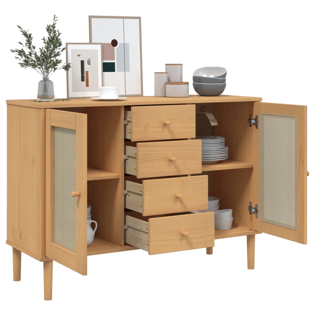 Sideboard Senja Rattan-Optik Braun 112X40X80 Cm Kiefernholz - Fuer Daheim