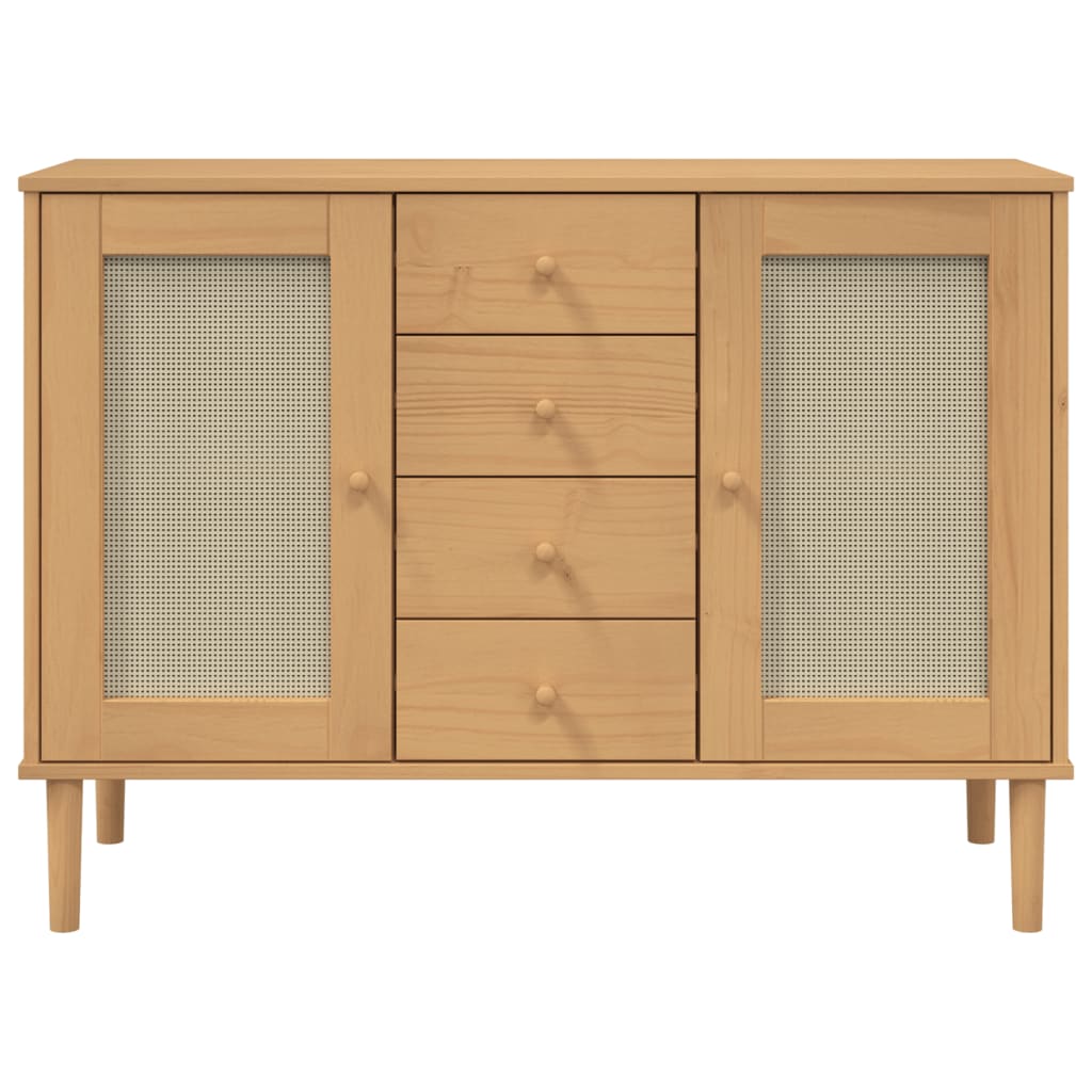 Sideboard Senja Rattan-Optik Braun 112X40X80 Cm Kiefernholz - Fuer Daheim