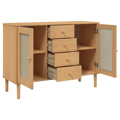 Sideboard Senja Rattan-Optik Braun 112X40X80 Cm Kiefernholz - Fuer Daheim