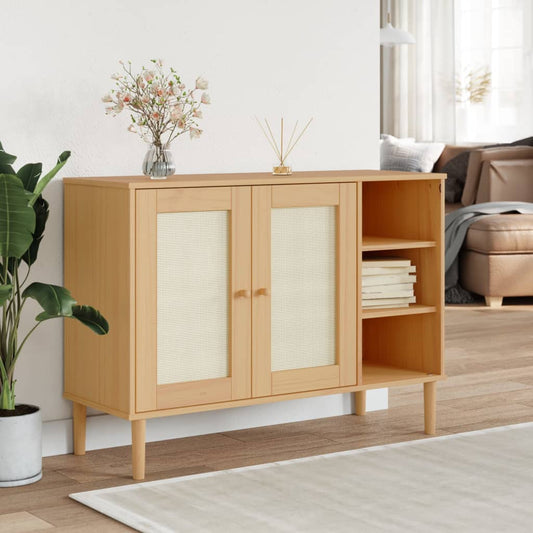 Sideboard Senja Rattan-Optik Braun 112X40X80 Cm Kiefernholz - Fuer Daheim