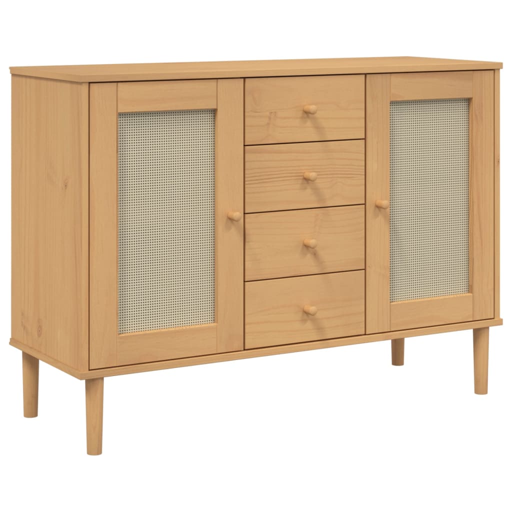 Sideboard Senja Rattan-Optik Braun 112X40X80 Cm Kiefernholz - Fuer Daheim