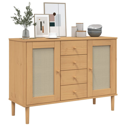 Sideboard Senja Rattan-Optik Braun 112X40X80 Cm Kiefernholz - Fuer Daheim