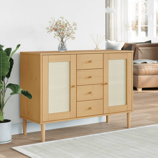 Sideboard Senja Rattan-Optik Braun 112X40X80 Cm Kiefernholz - Fuer Daheim