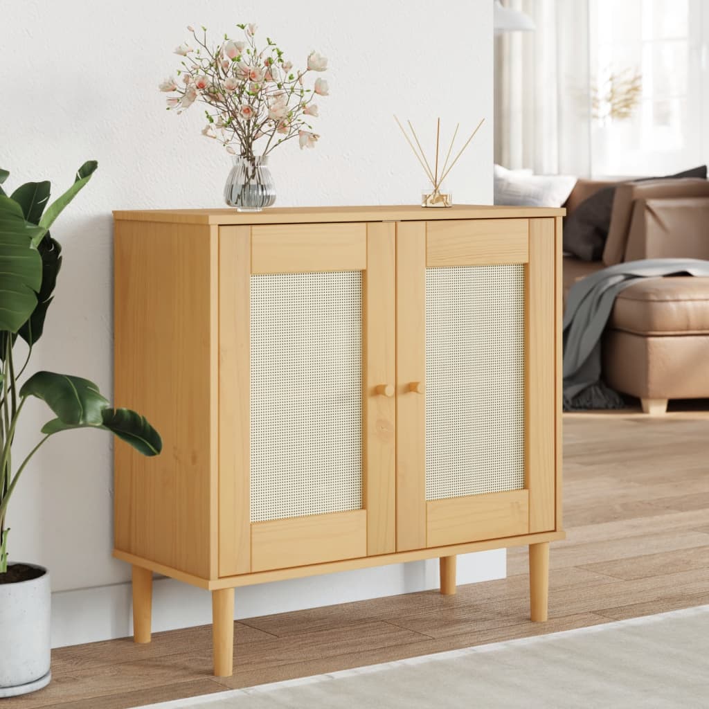 Sideboard Senja Rattan-Optik Braun 80X35X80 Cm Kiefernholz 1 - Fuer Daheim