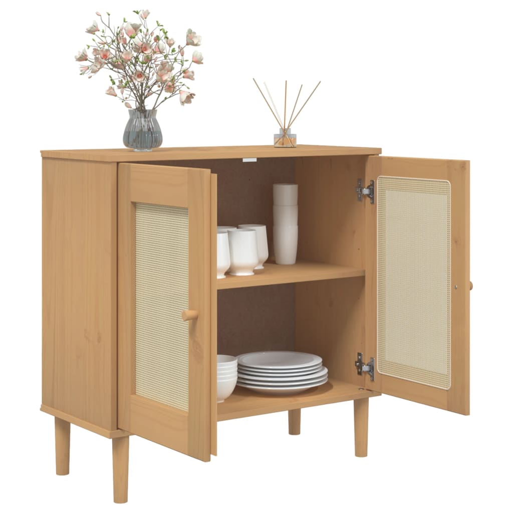 Sideboard Senja Rattan-Optik Braun 80X35X80 Cm Kiefernholz 1 - Fuer Daheim