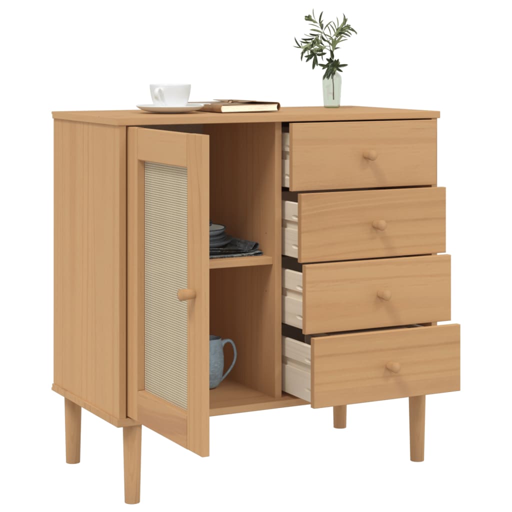 Sideboard Senja Rattan-Optik Braun 80X40X80 Cm Kiefernholz 1 - Fuer Daheim