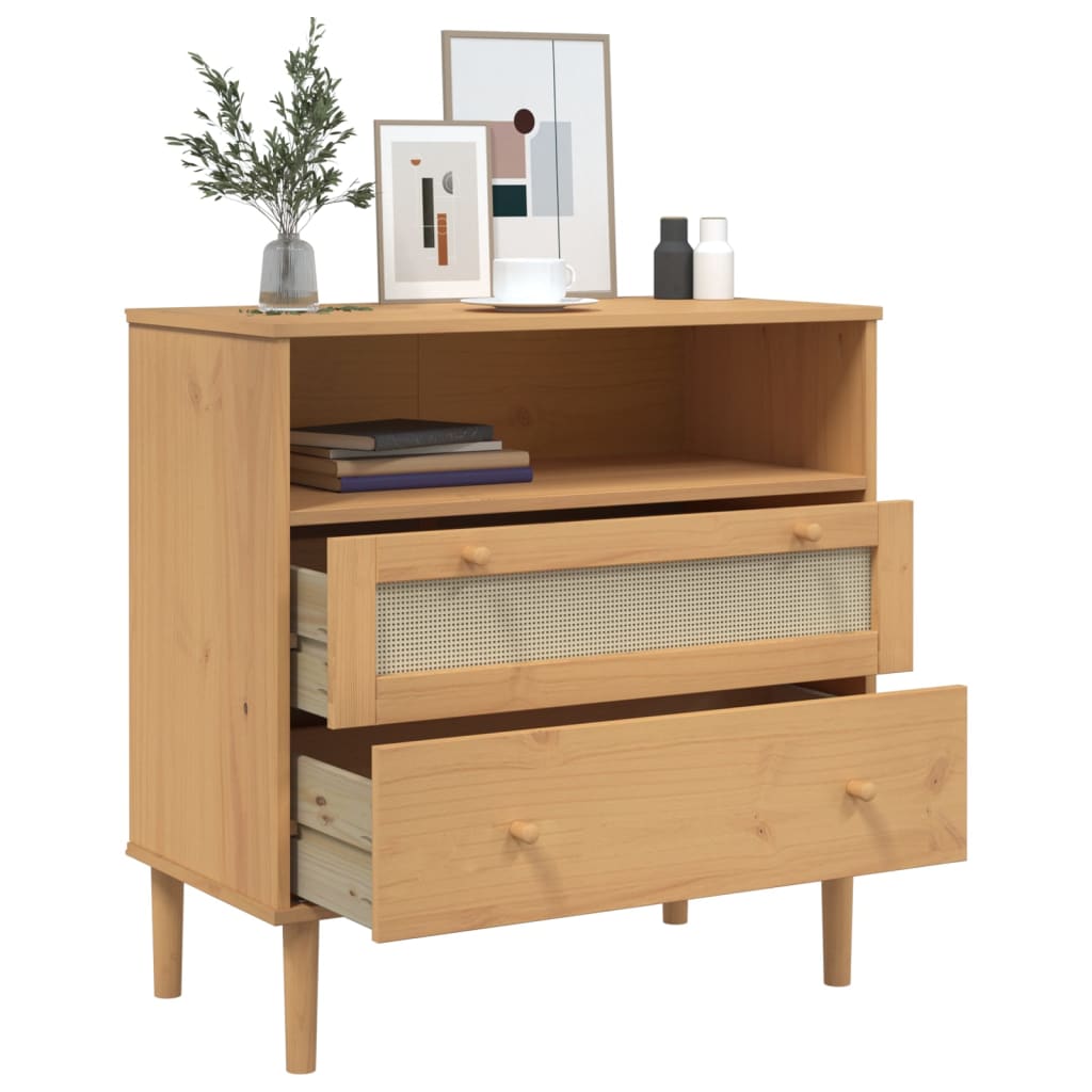 Sideboard Senja Rattan-Optik Braun 80X40X80 Cm Kiefernholz 1 - Fuer Daheim