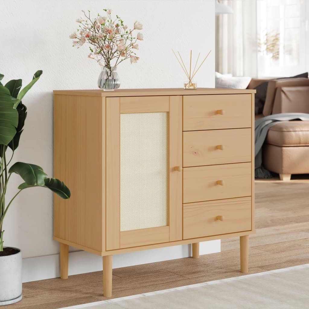 Sideboard Senja Rattan-Optik Braun 80X40X80 Cm Kiefernholz 1 - Fuer Daheim