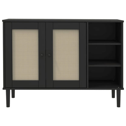 Sideboard Senja Rattan-Optik Schwarz 112X40X80 Cm Kiefernholz - Fuer Daheim