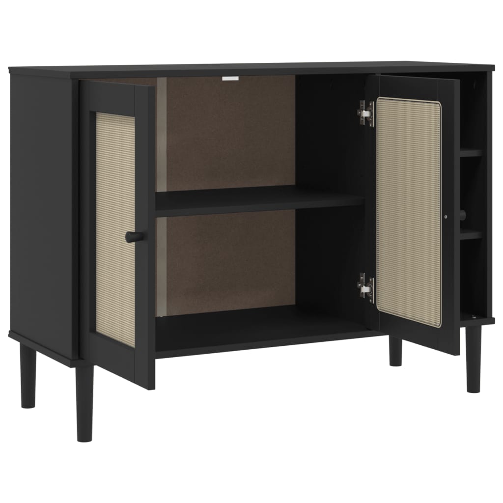 Sideboard Senja Rattan-Optik Schwarz 112X40X80 Cm Kiefernholz - Fuer Daheim