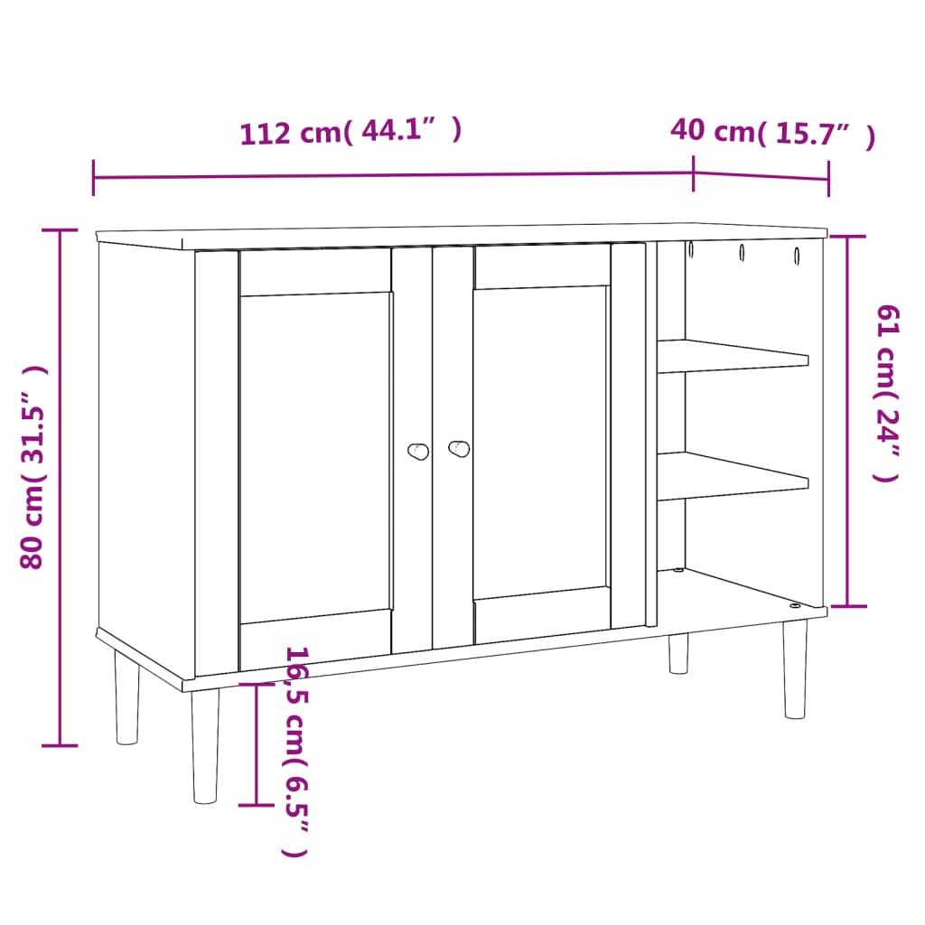 Sideboard Senja Rattan-Optik Schwarz 112X40X80 Cm Kiefernholz - Fuer Daheim