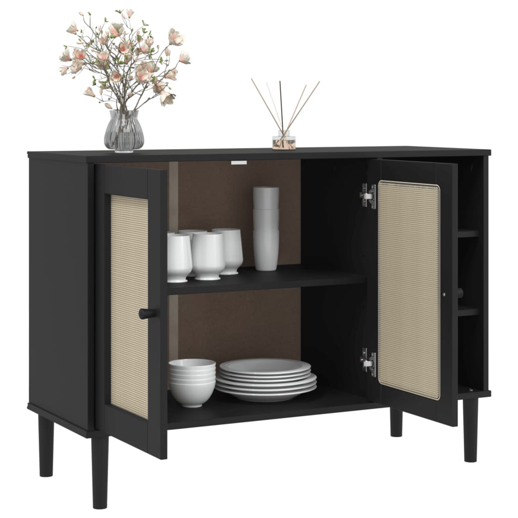 Sideboard Senja Rattan-Optik Schwarz 112X40X80 Cm Kiefernholz - Fuer Daheim