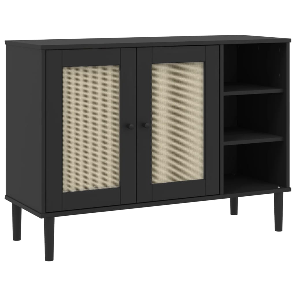 Sideboard Senja Rattan-Optik Schwarz 112X40X80 Cm Kiefernholz - Fuer Daheim