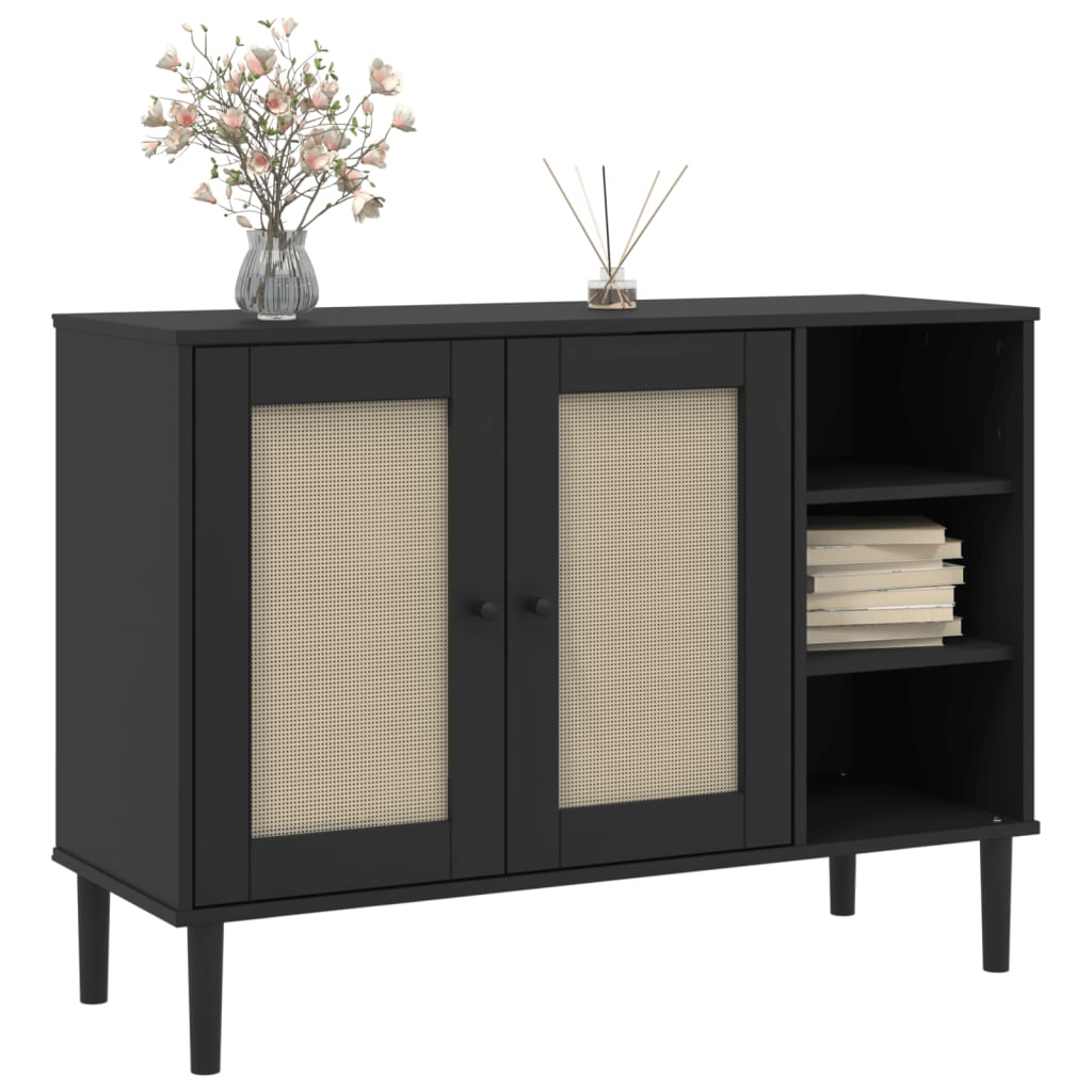 Sideboard Senja Rattan-Optik Schwarz 112X40X80 Cm Kiefernholz - Fuer Daheim