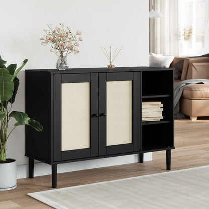 Sideboard Senja Rattan-Optik Schwarz 112X40X80 Cm Kiefernholz - Fuer Daheim