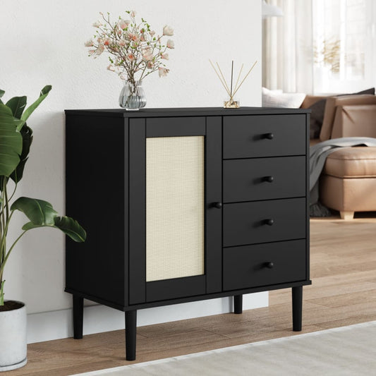 Sideboard Senja Rattan-Optik Schwarz 80X40X80 Cm Kiefernholz 1 - Fuer Daheim