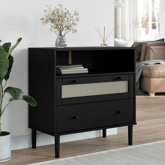 Sideboard Senja Rattan-Optik Schwarz 80X40X80 Cm Kiefernholz 1 - Fuer Daheim