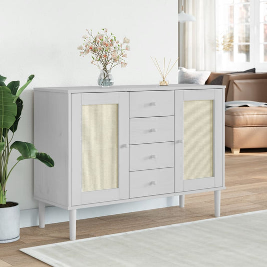 Sideboard Senja Rattan-Optik Weiß 112X40X80 Cm Kiefernholz - Fuer Daheim