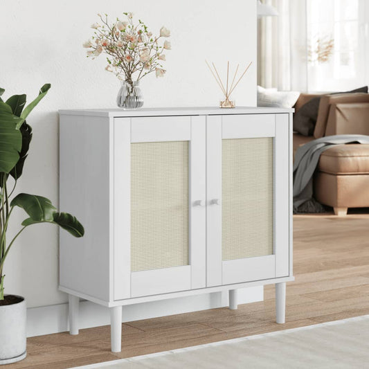 Sideboard Senja Rattan-Optik Weiß 80X35X80 Cm Kiefernholz 1 - Fuer Daheim