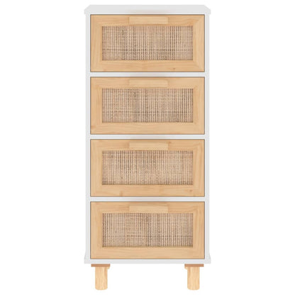 Sideboard Weiß 40X30X90 Cm Massivholz Kiefer Und Natur-Rattan - Fuer Daheim