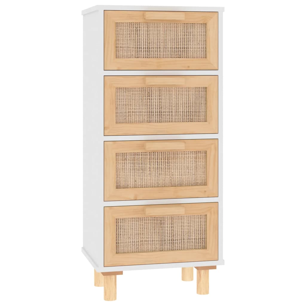 Sideboard Weiß 40X30X90 Cm Massivholz Kiefer Und Natur-Rattan - Fuer Daheim