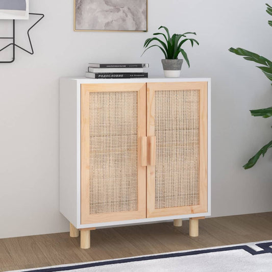 Sideboard Weiß 60X30X70 Cm Massivholz Kiefer Und Natur-Rattan - Fuer Daheim