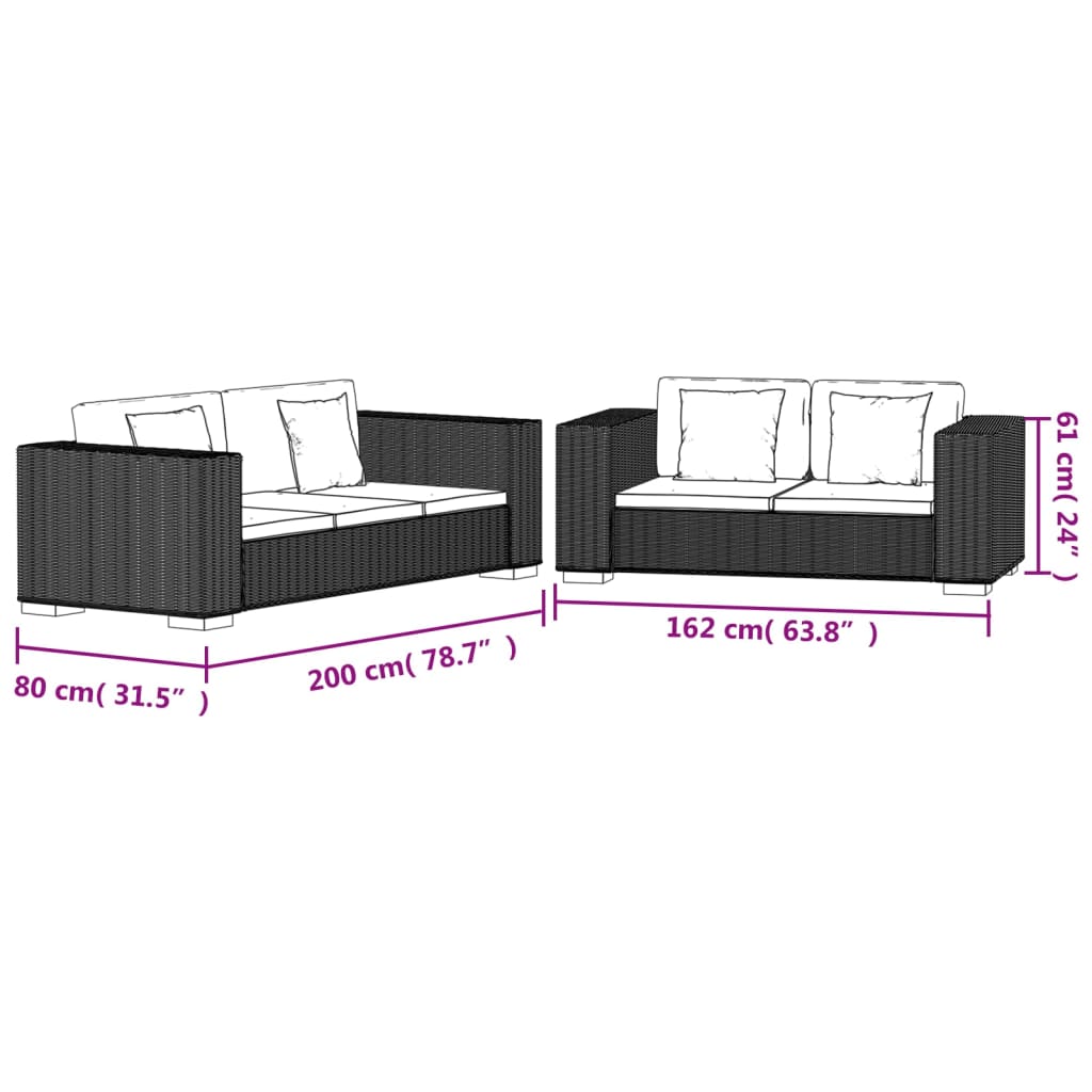 Sofa-Set 2-Sitzer Und 3-Sitzer Echtes Rattan Braun 2-Sitzer + 3-Sitzer - Fuer Daheim